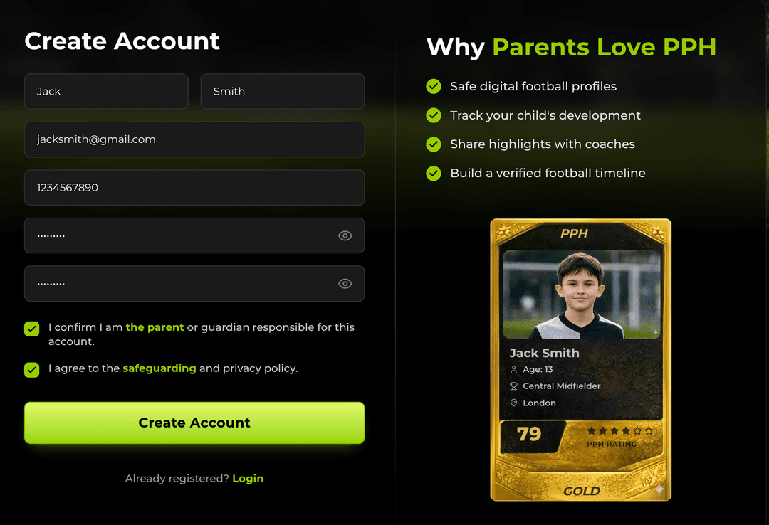 Build a secure foundation for managing and supporting your player’s football journey.