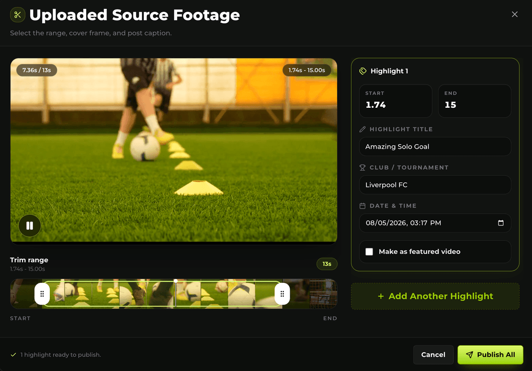 Capture, organize, and showcase key match moments and profile performances.